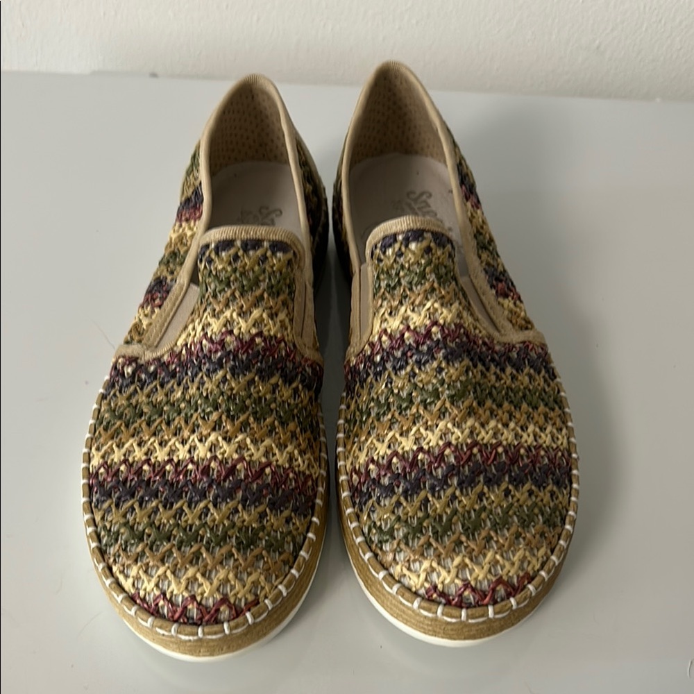 Rieker Woven Multicolor Raffia Slip-On Comfort Sneakers Leather Insole size 36